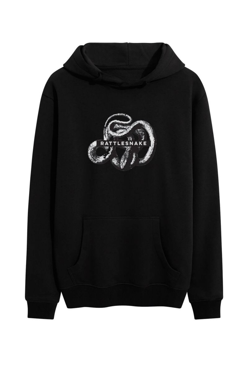 Black Premium Cotton Rattlesnake Design Pullover Hoodie