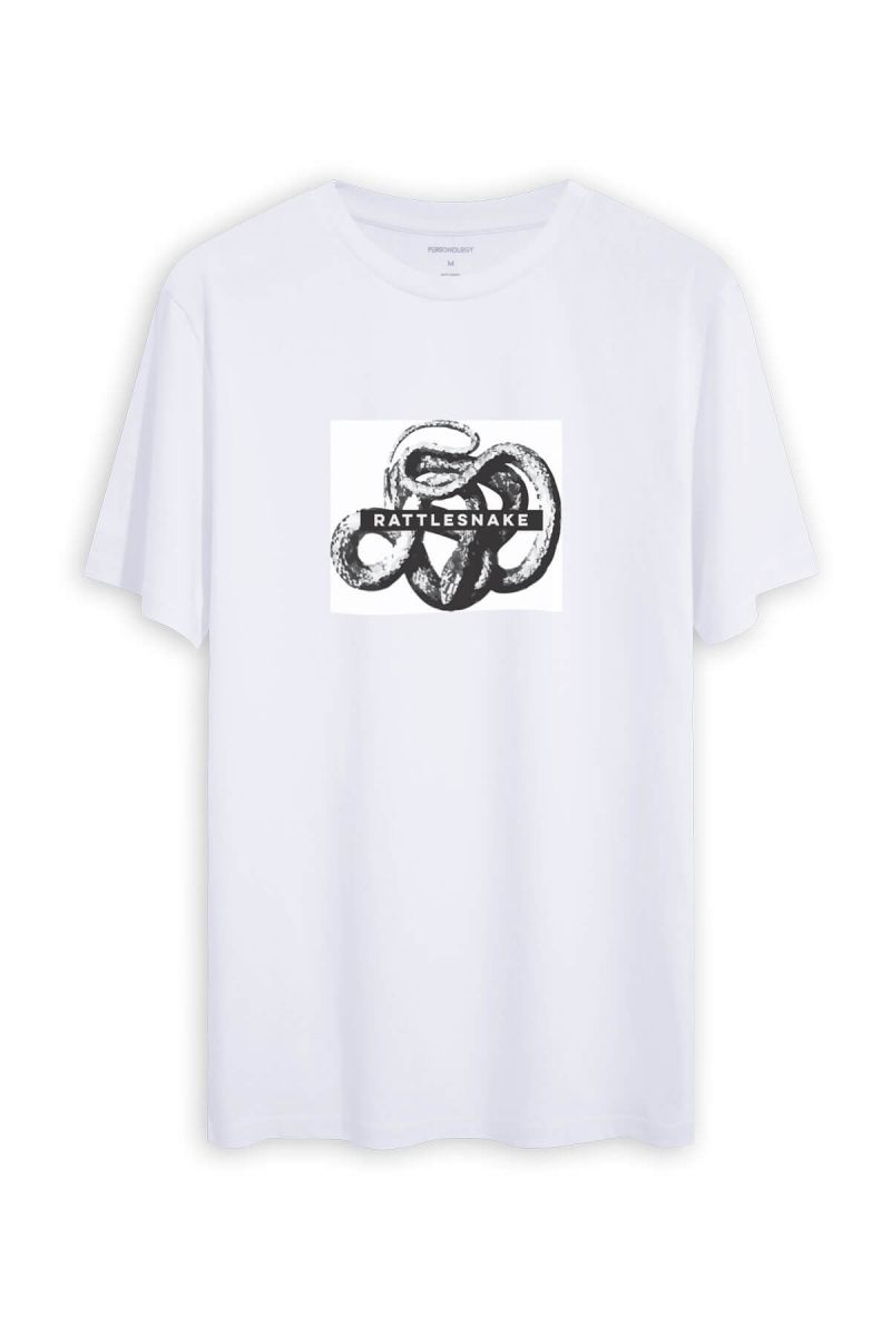 White Soft Fabric Rattlesnake Design Short Sleeve Tee