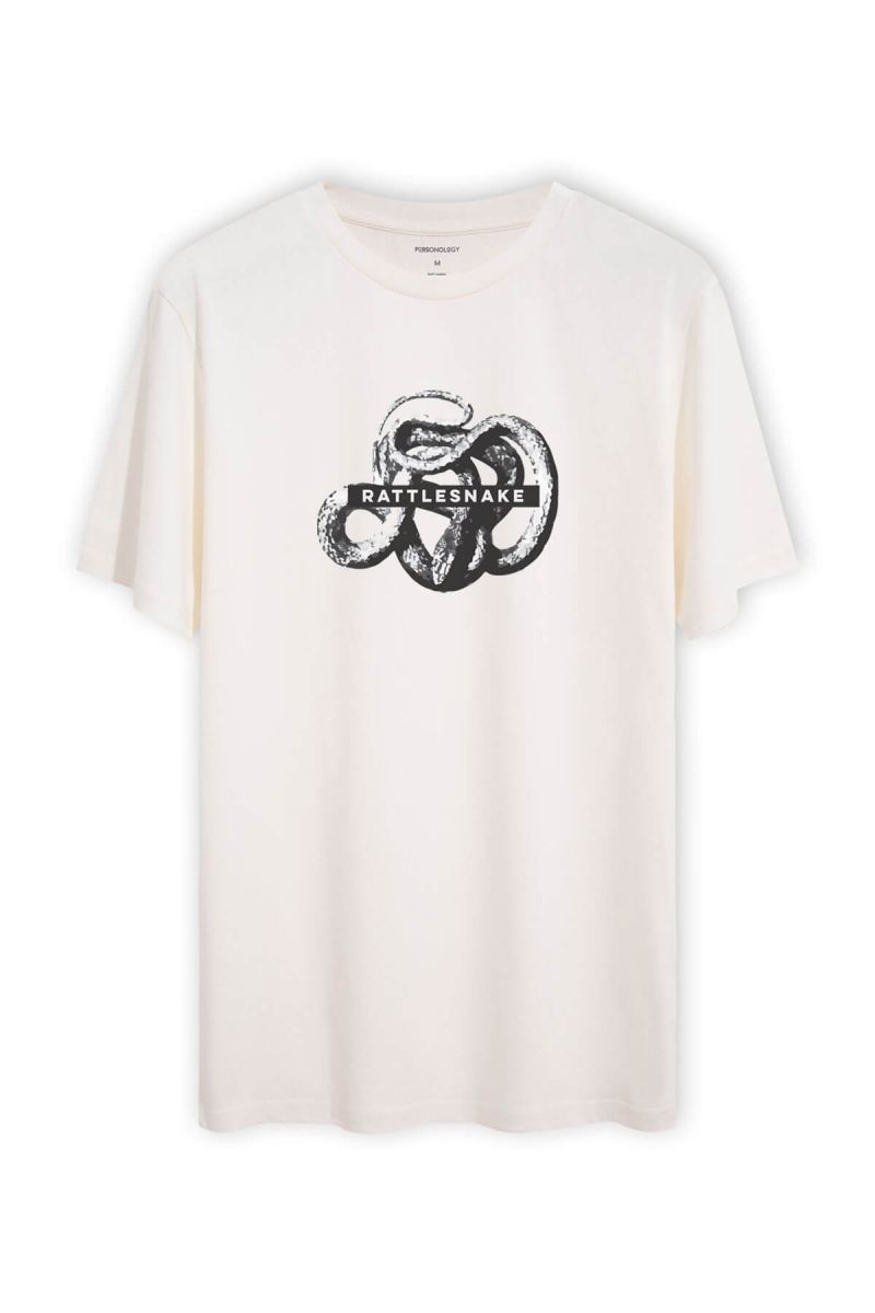 Off White Soft Fabric Rattlesnake Design Short Sleeve Tee