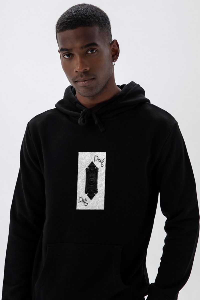 Black Premium Cotton Ding Dong Design Pullover Hoodie