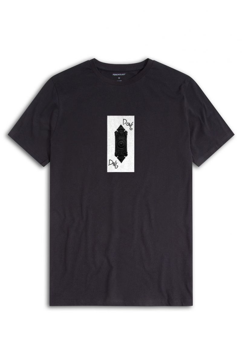 Black Soft Fabric Ding Dong Design Short Sleeve Tee