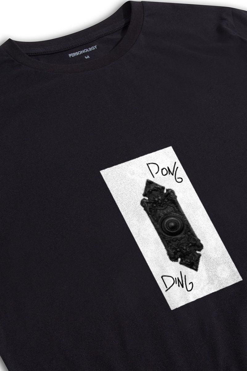 Black Soft Fabric Ding Dong Design Short Sleeve Tee