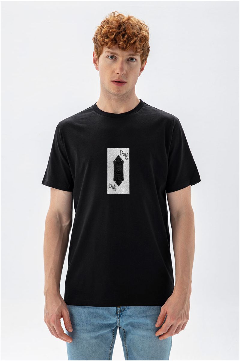 Black Soft Fabric Ding Dong Design Short Sleeve Tee