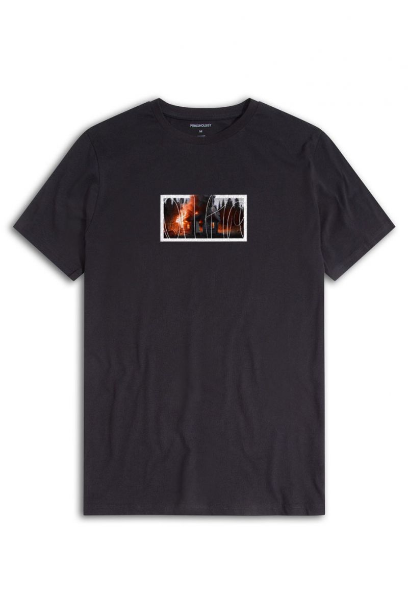 Black Soft Fabric Bombed in Hunter Shed Design Short Sleeve Tee