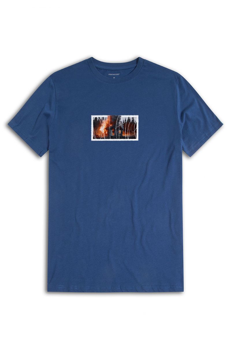 Navy Soft Fabric Bombed in Hunter Shed Design Short Sleeve Tee