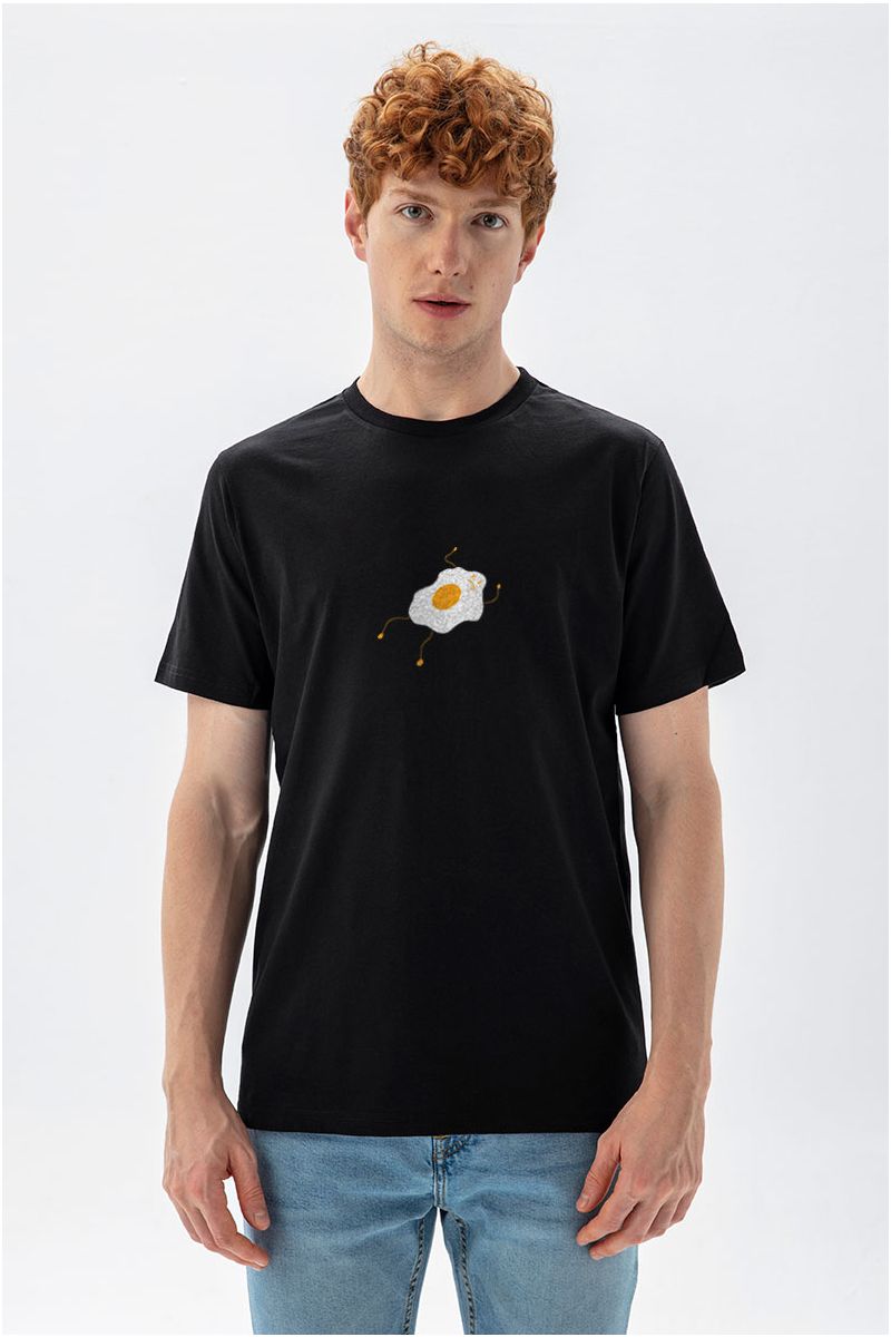 Black Soft Fabric Egg Design Short Sleeve Tee