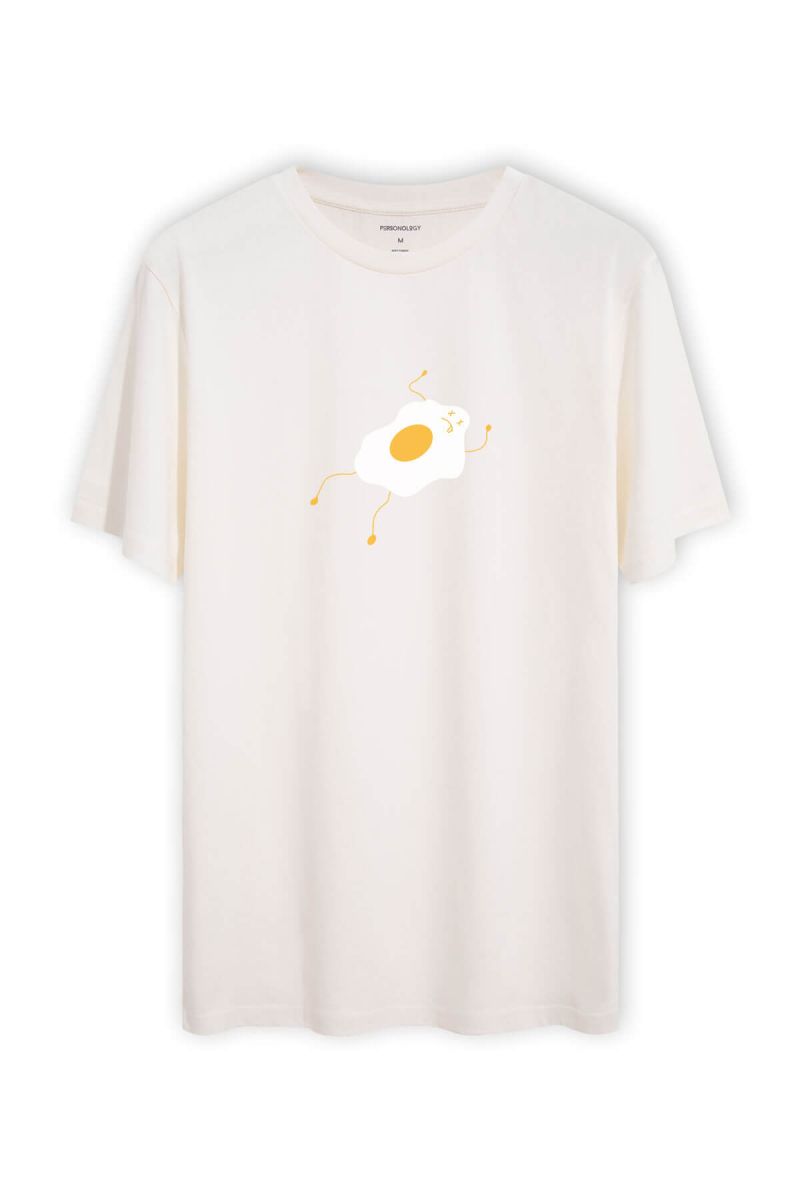 Off White Soft Fabric Egg Design Short Sleeve Tee