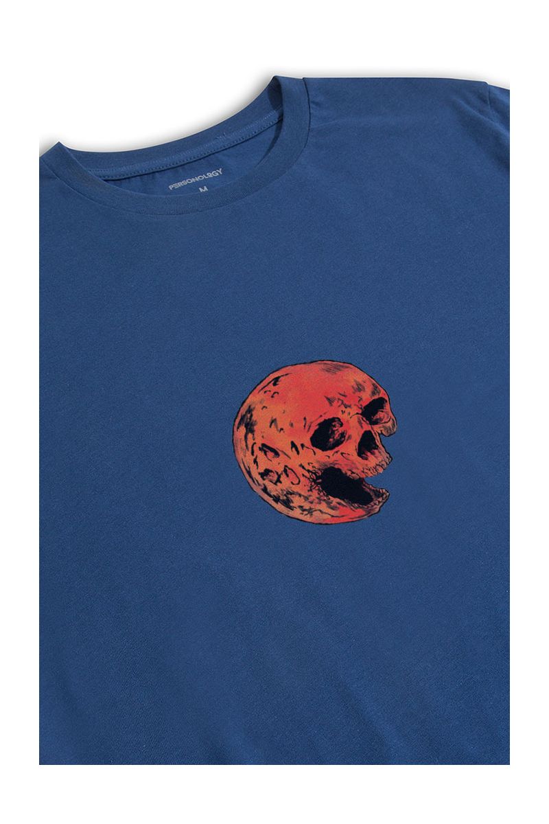 Navy Soft Fabric Mars Skull Design Short Sleeve Tee