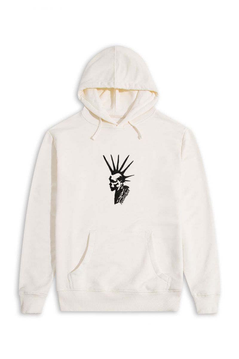Ecru Premium Cotton Punk Design Pullover Hoodie
