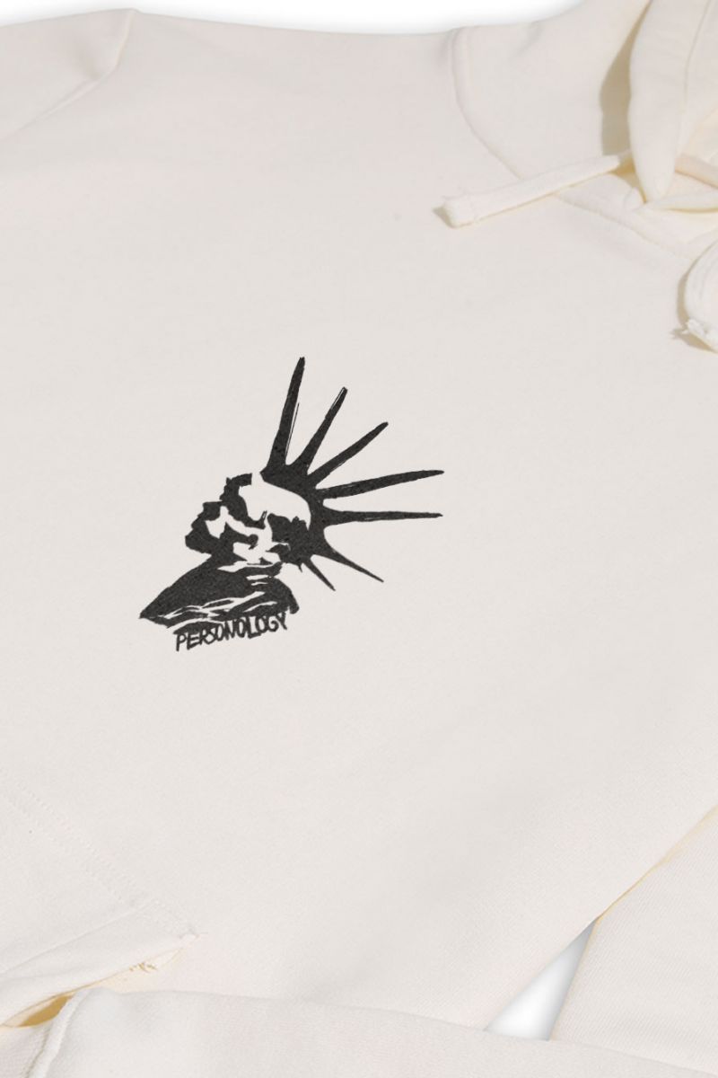 Ecru Premium Cotton Punk Design Pullover Hoodie
