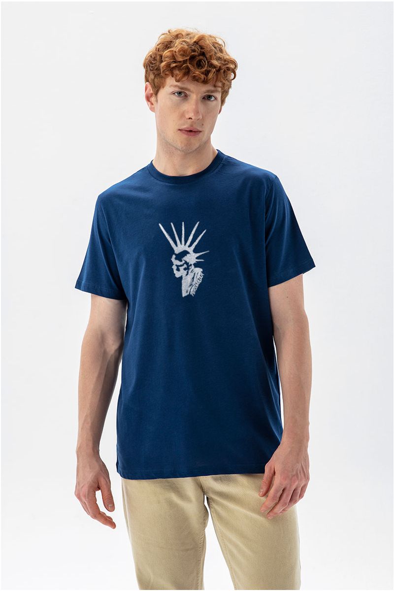Navy Soft Fabric Punk Design Short Sleeve Tee