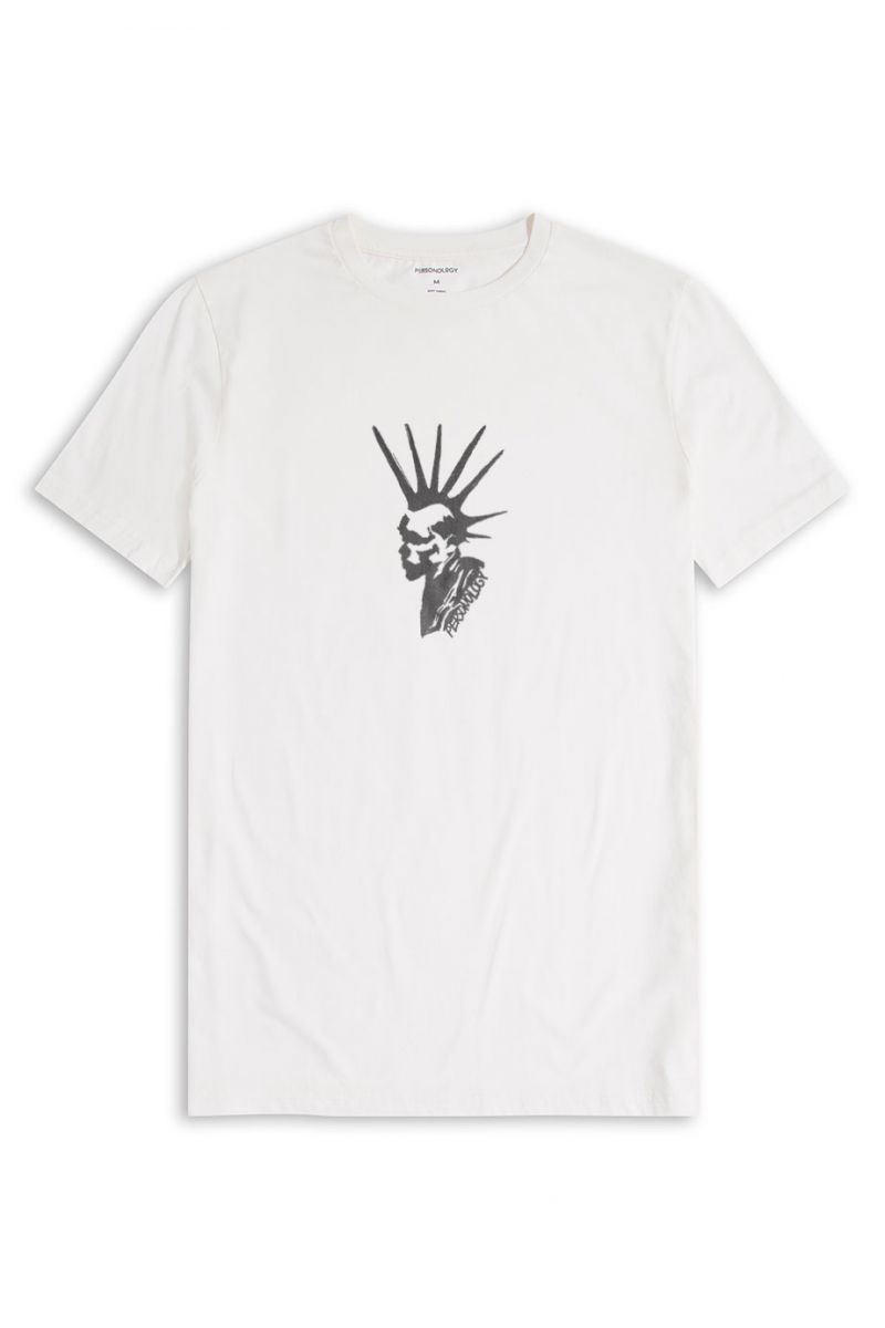Off White Soft Fabric Punk Design Short Sleeve Tee