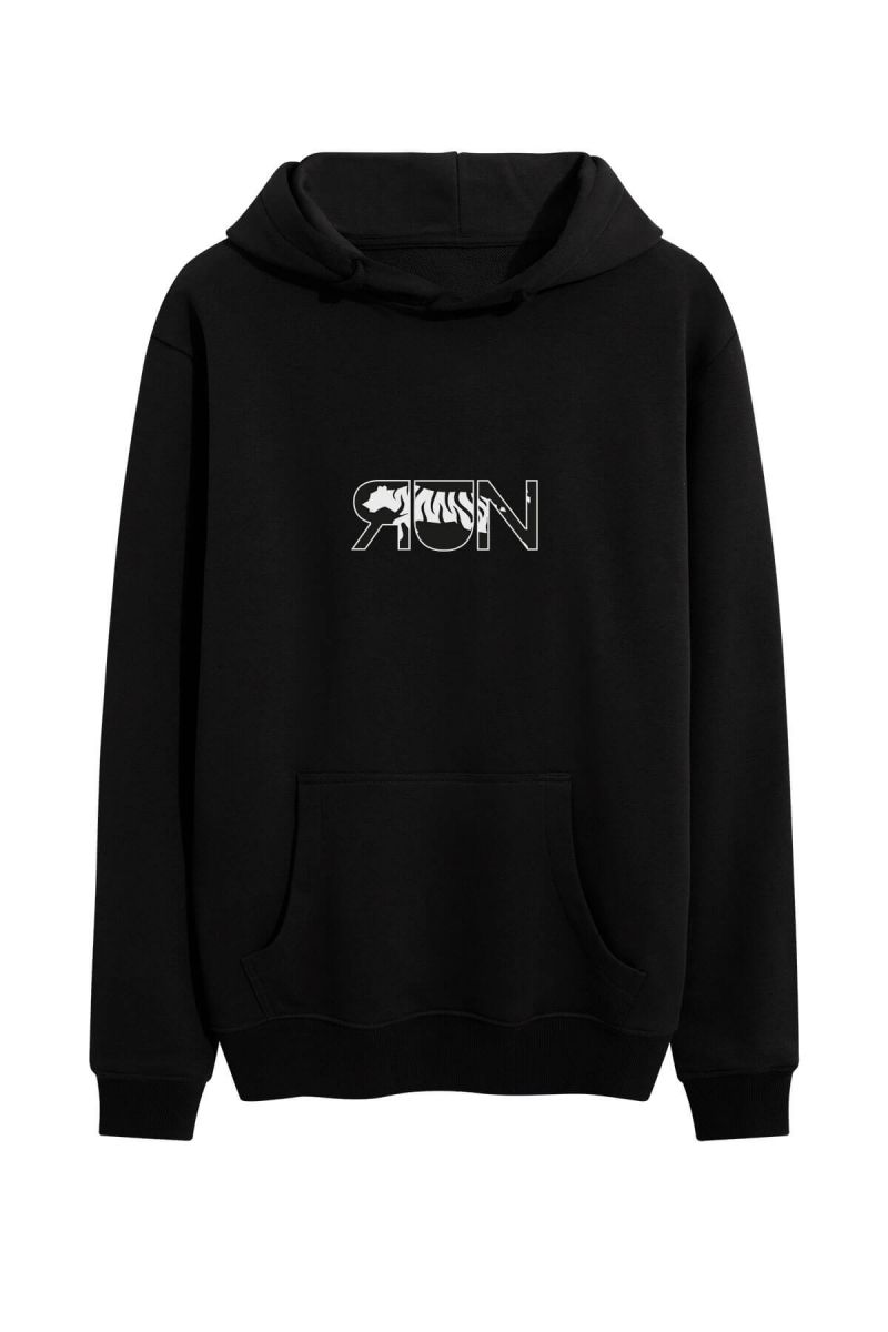 Black Premium Cotton Run Design Pullover Hoodie