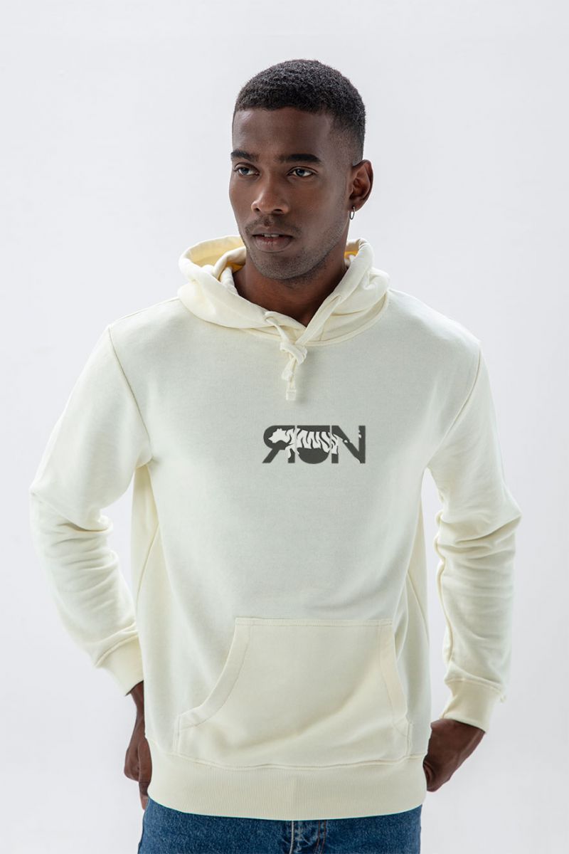 Ecru Premium Cotton Run Design Pullover Hoodie