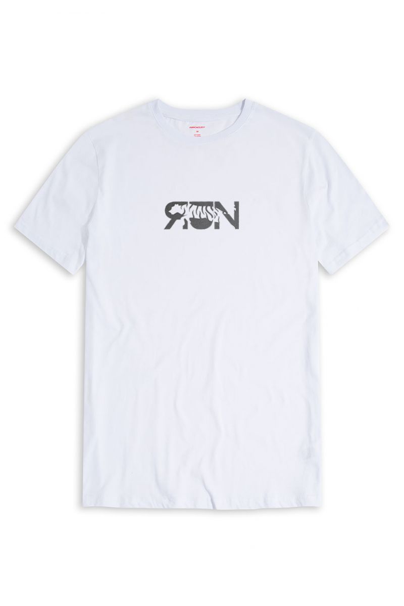 White Soft Fabric Run Design Short Sleeve Tee