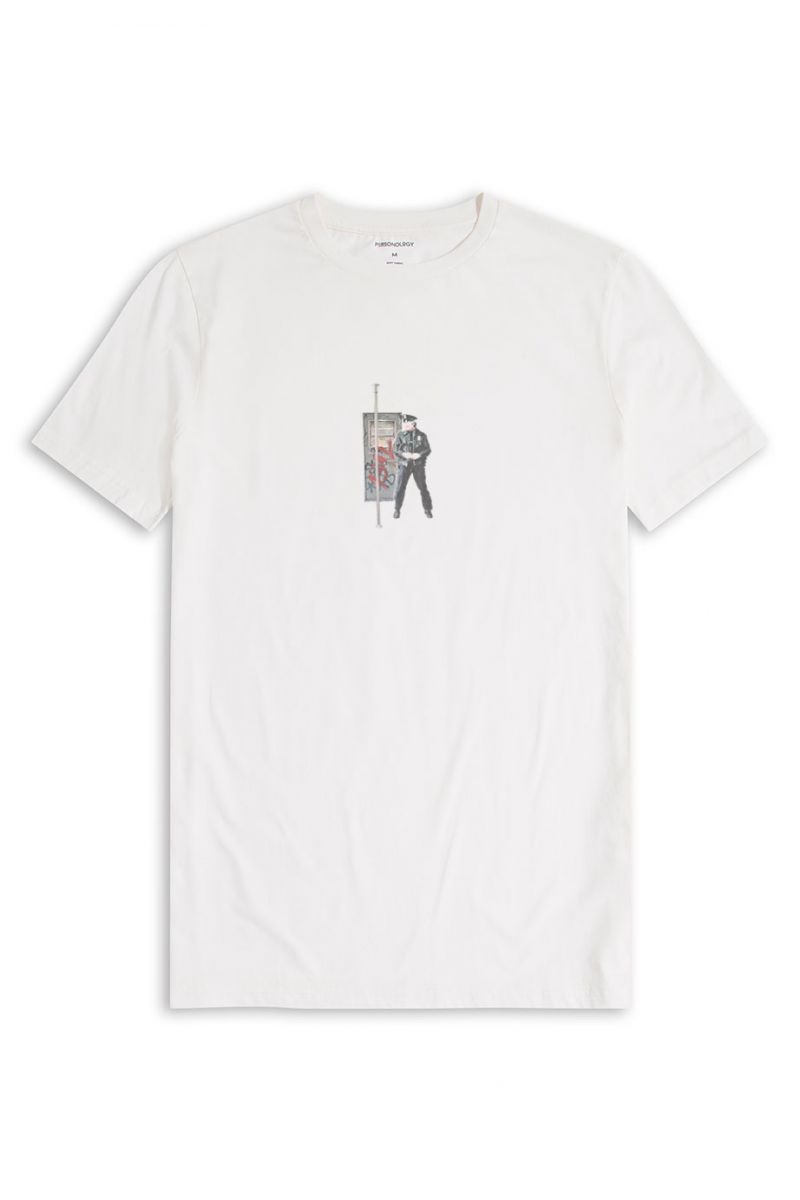 Off White Soft Fabric 1-3-1-2 Design Short Sleeve Tee