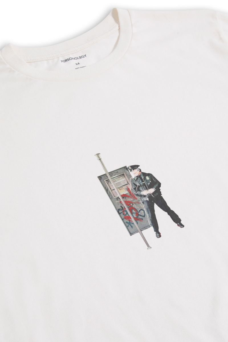 Off White Soft Fabric 1-3-1-2 Design Short Sleeve Tee