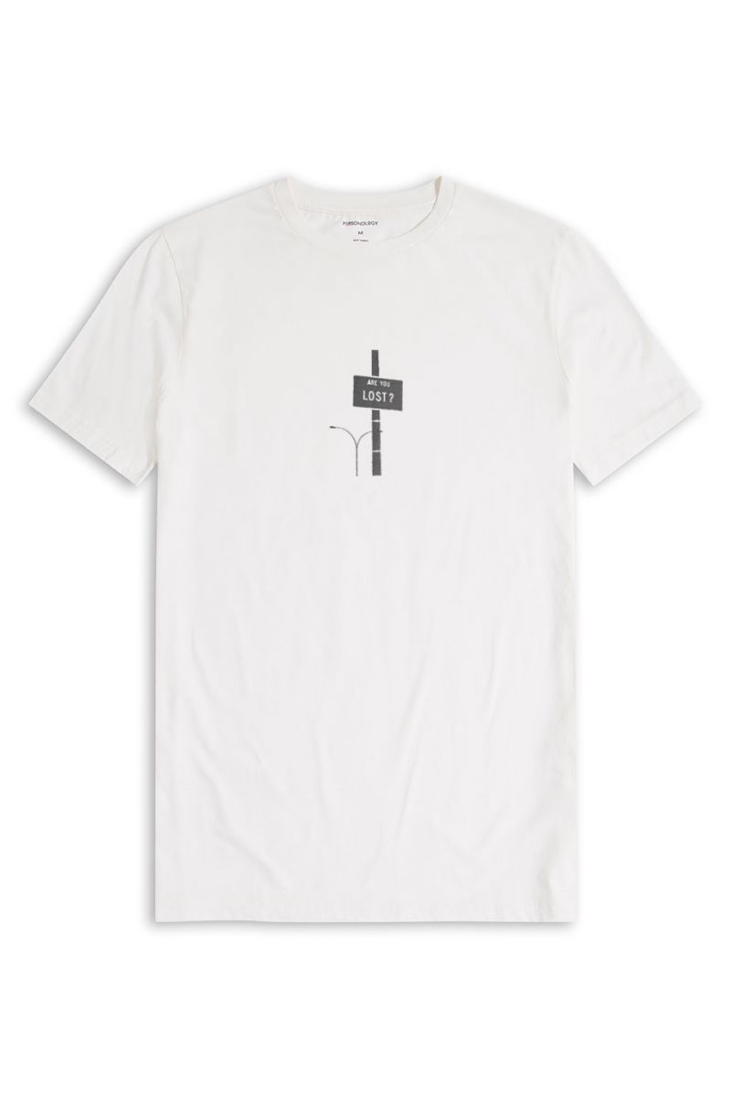 Off White Soft Fabric Are You Lost ? Design Short Sleeve Tee