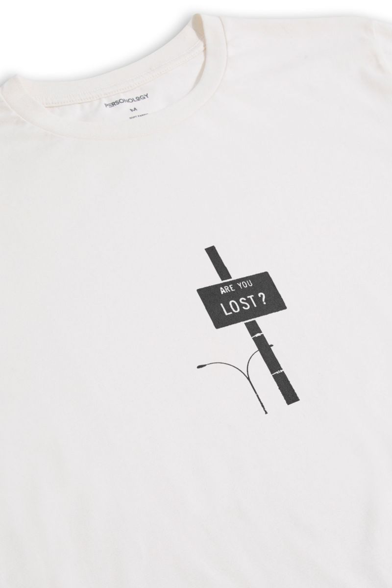 Off White Soft Fabric Are You Lost ? Design Short Sleeve Tee
