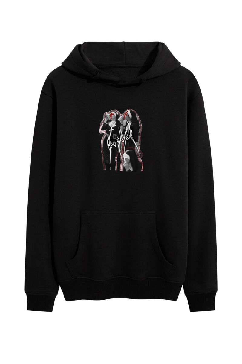 Black Premium Cotton Bad Sisters Design Pullover Hoodie