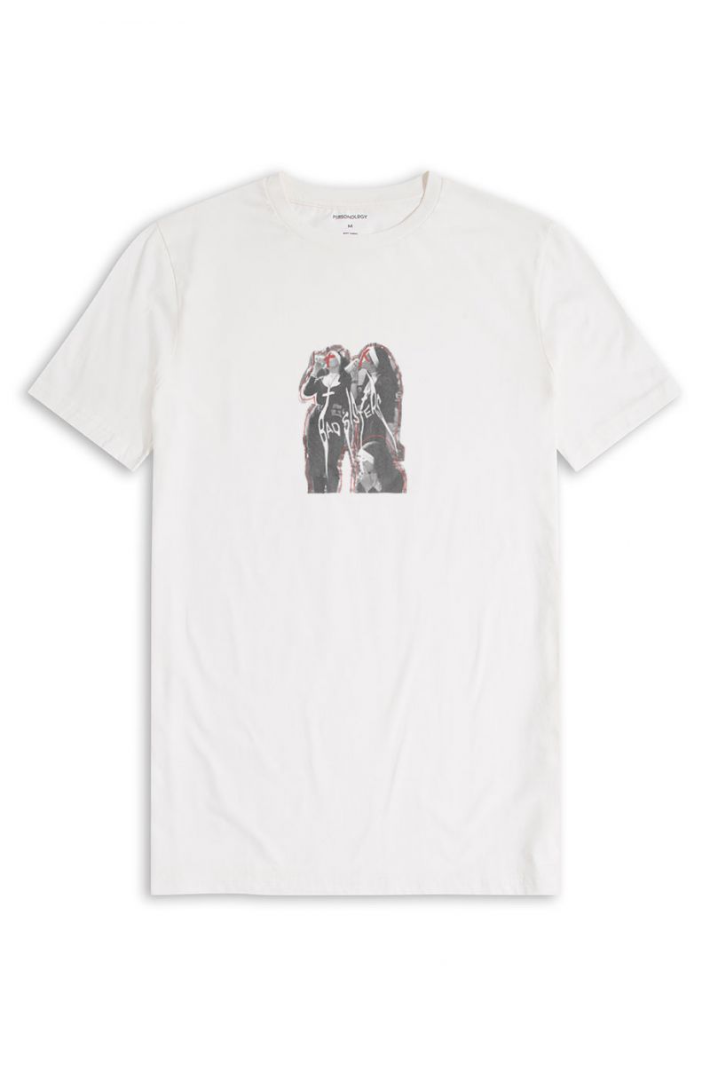 Off White Soft Fabric Bad Sisters Design Short Sleeve Tee