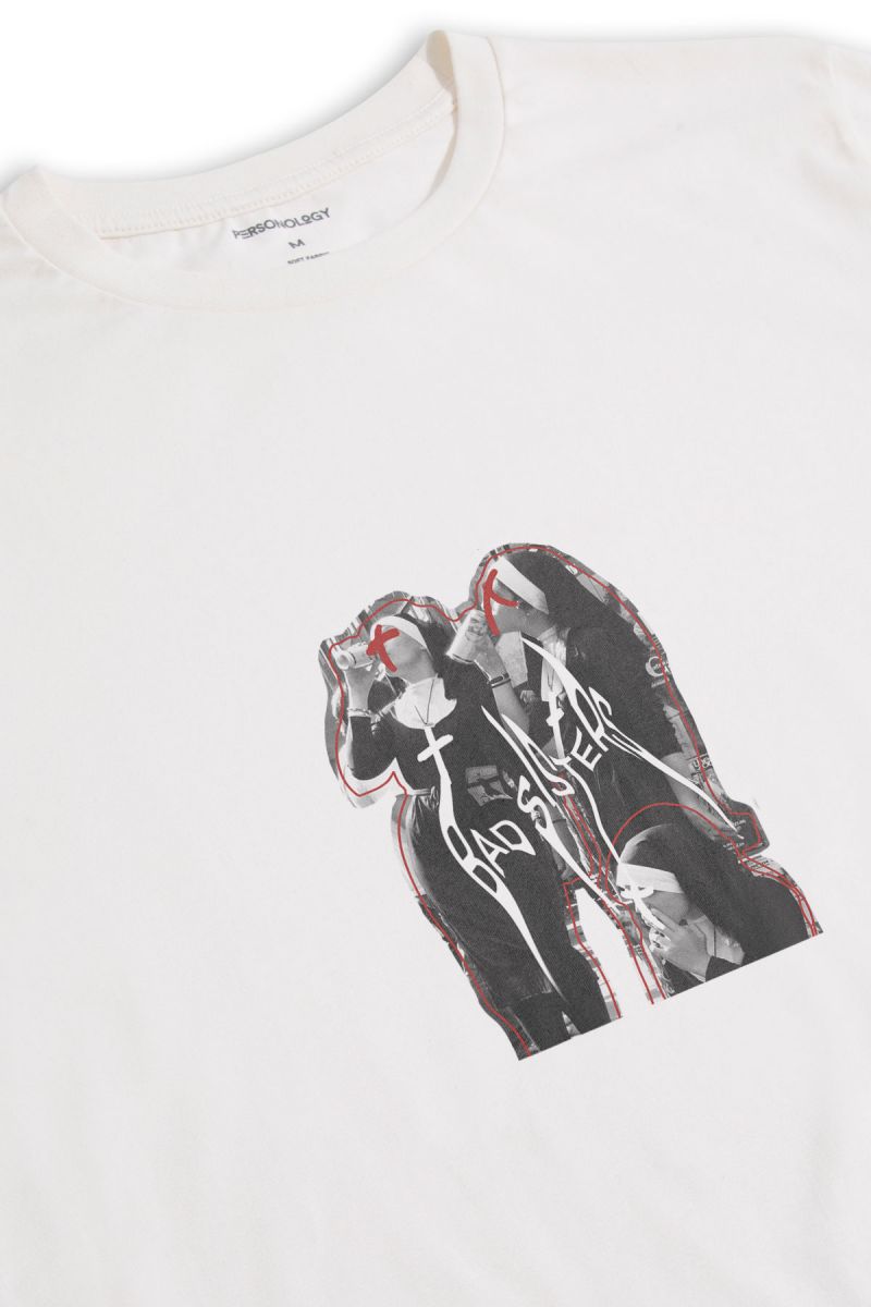 Off White Soft Fabric Bad Sisters Design Short Sleeve Tee