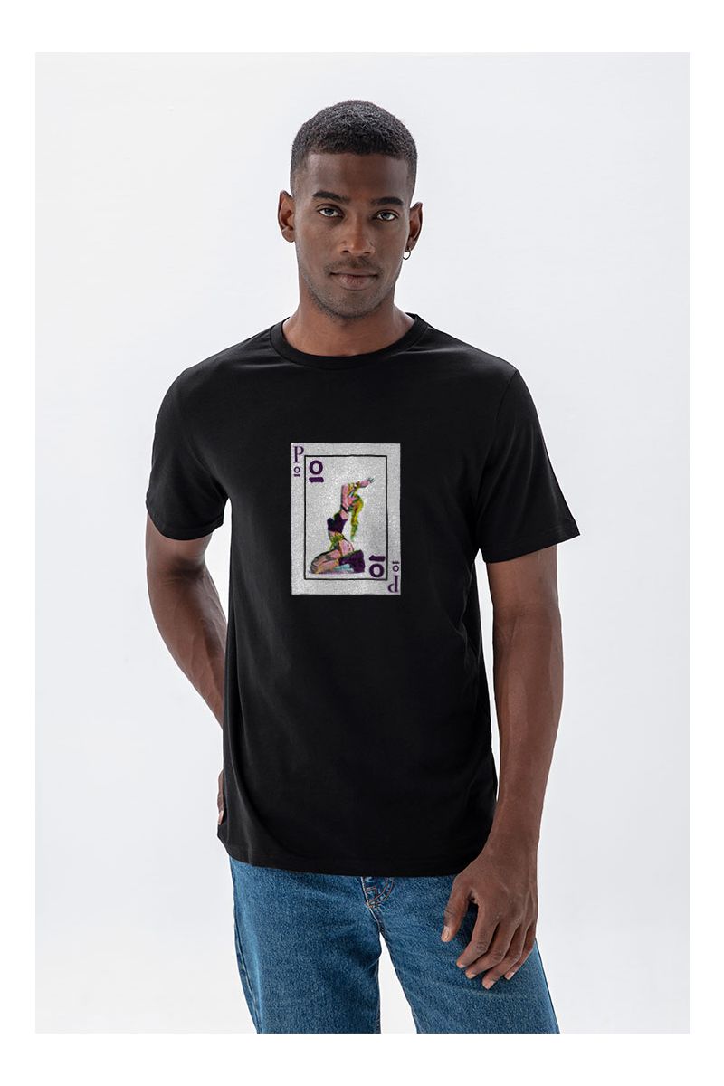 Black Soft Fabric Card Design Short Sleeve Tee