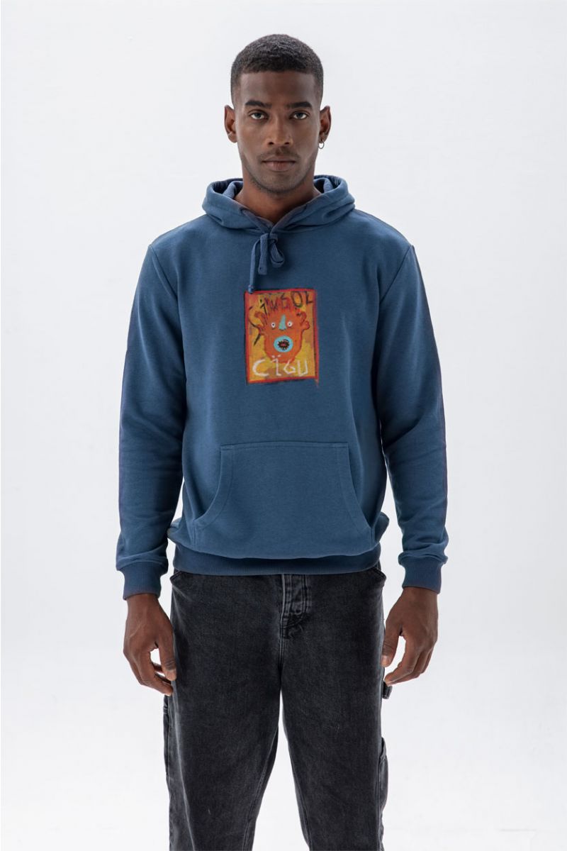 Navy Premium Cotton Cigu Design Pullover Hoodie
