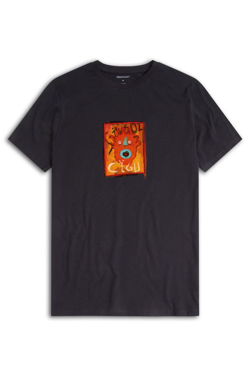 Black Soft Fabric Cigu Design Short Sleeve Tee