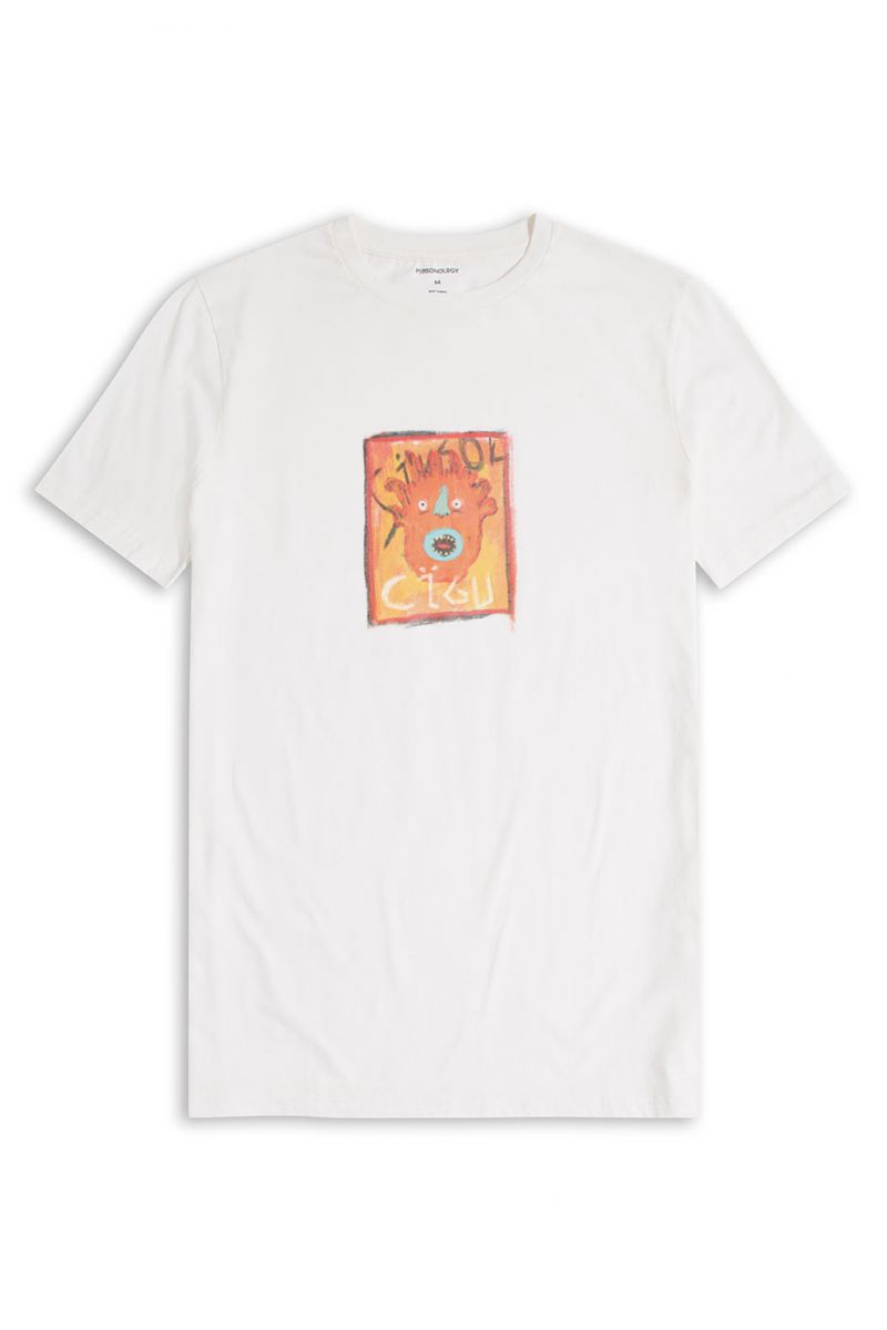 Off White Soft Fabric Cigu Design Short Sleeve Tee