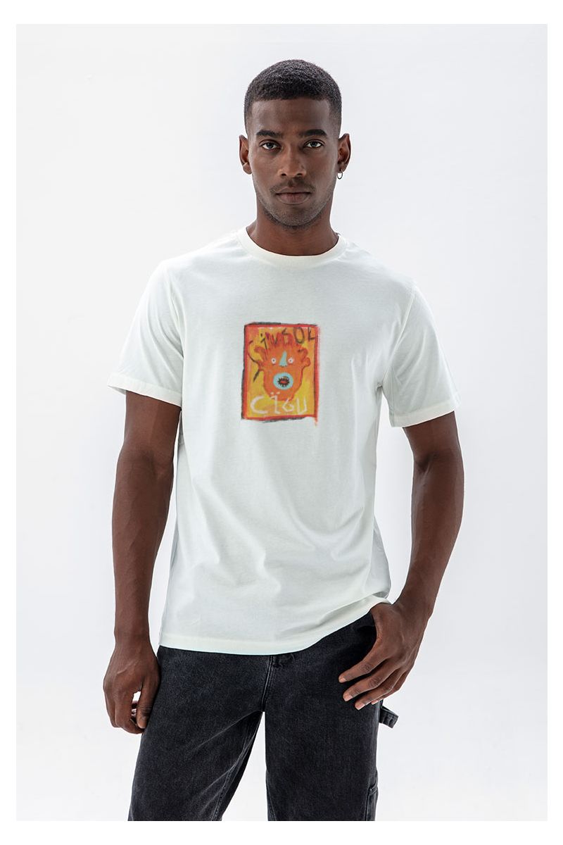 Off White Soft Fabric Cigu Design Short Sleeve Tee