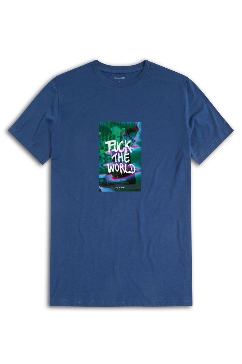 Navy Soft Fabric Fuck The World Design Short Sleeve Tee