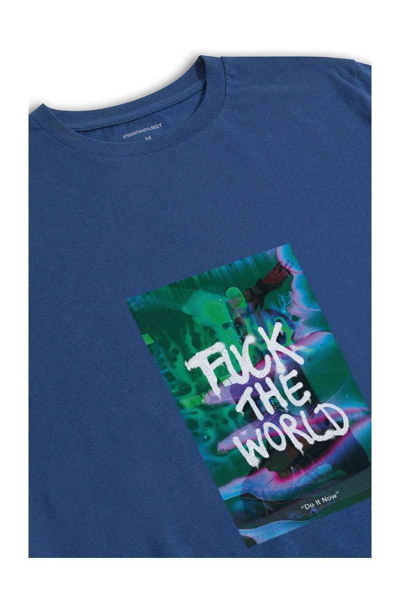 Navy Soft Fabric Fuck The World Design Short Sleeve Tee