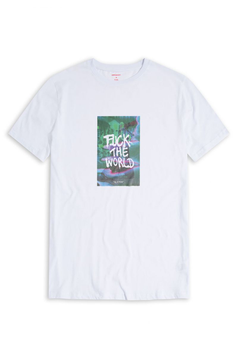 White Soft Fabric Fuck The World Design Short Sleeve Tee