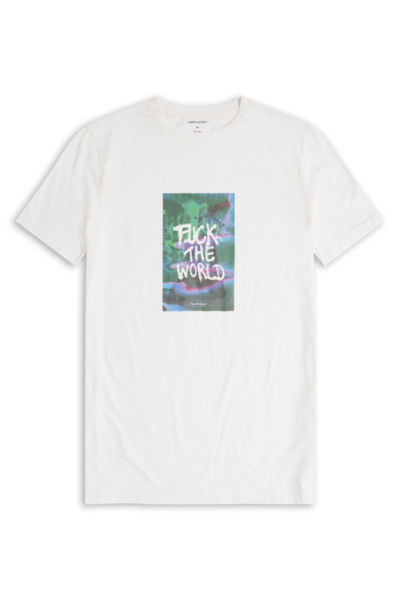 Off White Soft Fabric Fuck The World Design Short Sleeve Tee