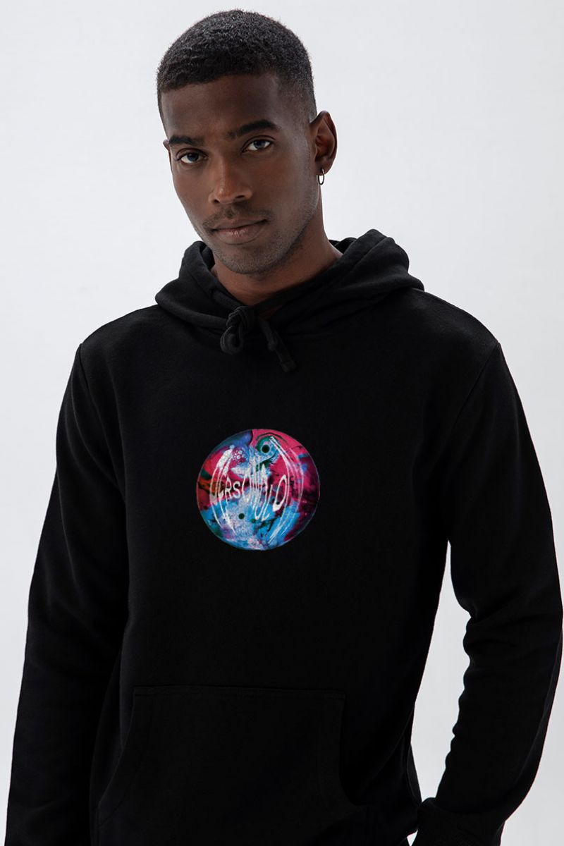 Black Premium Cotton Glass Ball Design Pullover Hoodie