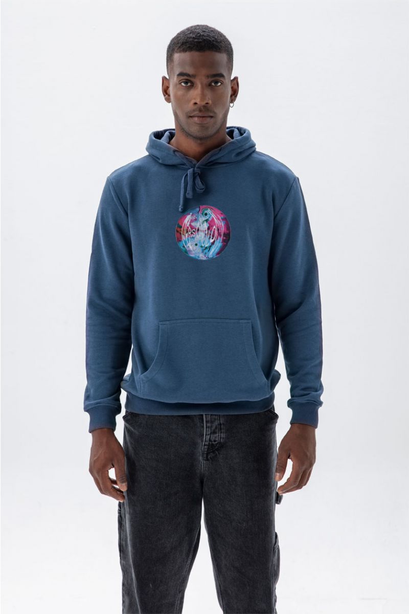 Navy Premium Cotton Glass Ball Design Pullover Hoodie