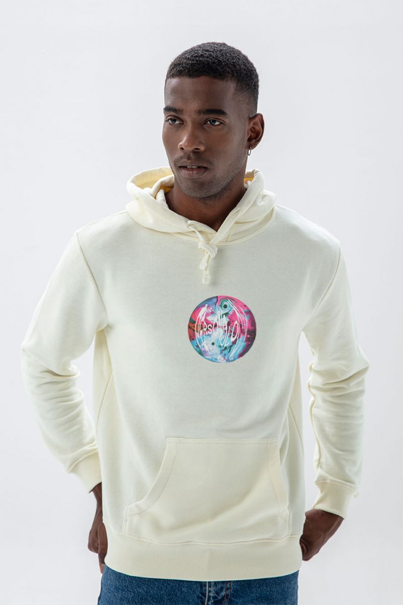 Ecru Premium Cotton Glass Ball Design Pullover Hoodie