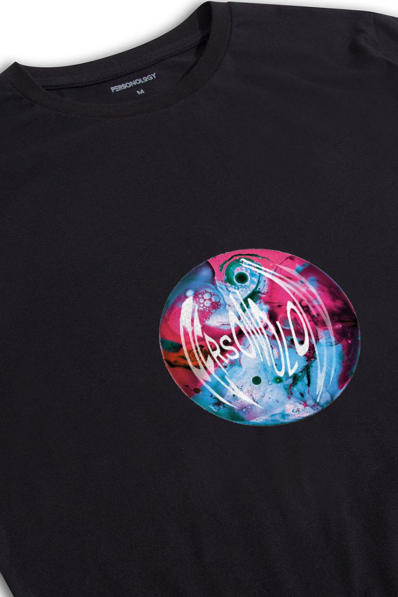 Black Soft Fabric Glass Ball Design Short Sleeve Tee