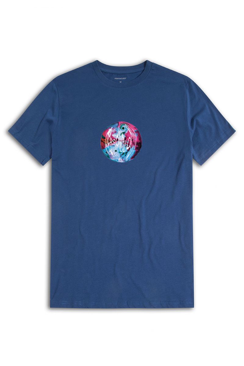 Navy Soft Fabric Glass Ball Design Short Sleeve Tee
