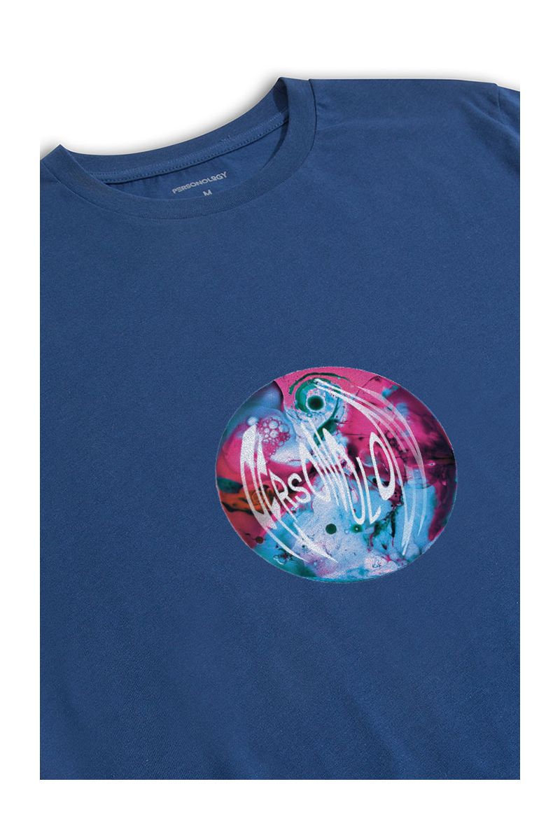 Navy Soft Fabric Glass Ball Design Short Sleeve Tee