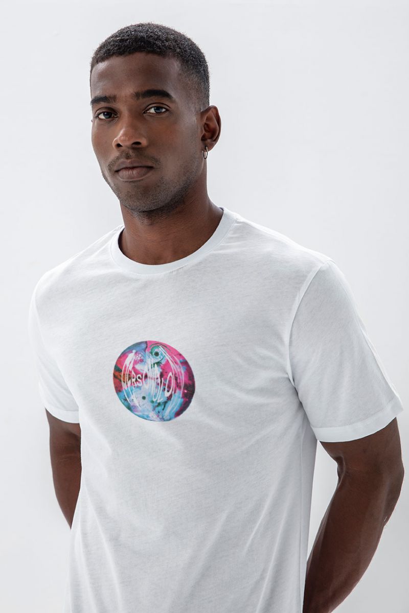 White Soft Fabric Glass Ball Design Short Sleeve Tee