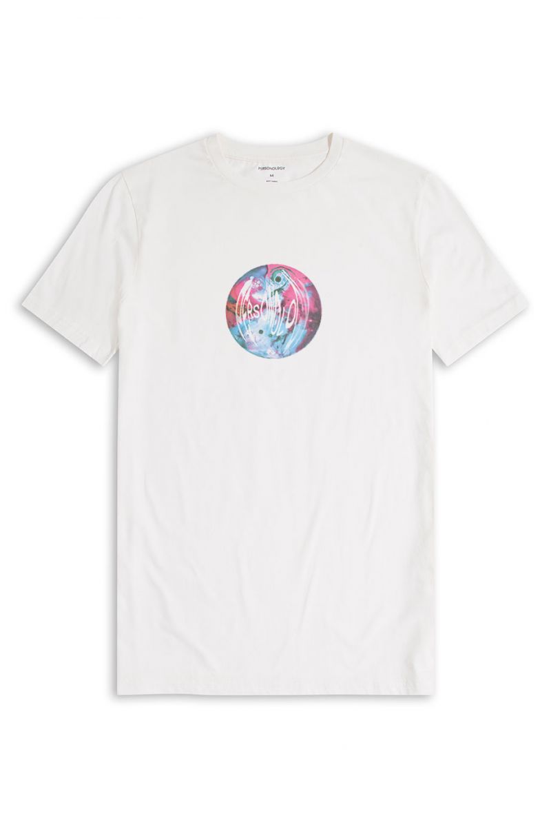 Off White Soft Fabric Glass Ball Design Short Sleeve Tee