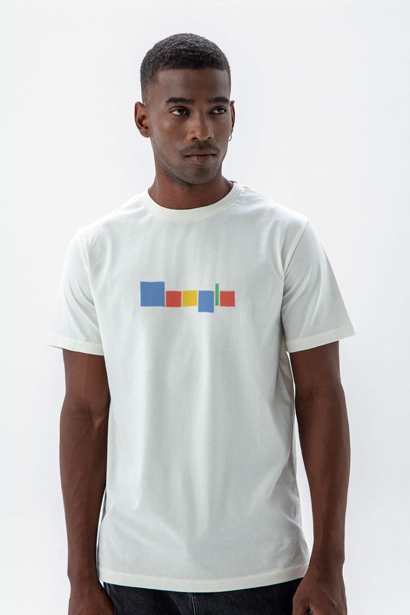Off White Soft Fabric Google Design Short Sleeve Tee