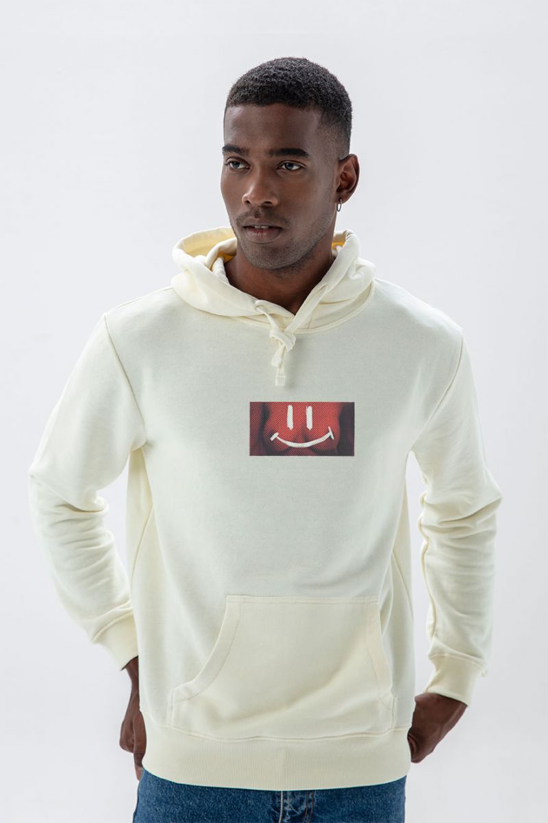 Ecru Premium Cotton Happy Tits Design Pullover Hoodie