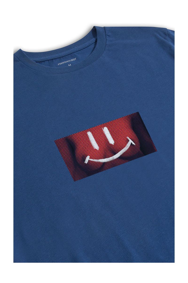 Navy Soft Fabric Happy Tits Design Short Sleeve Tee