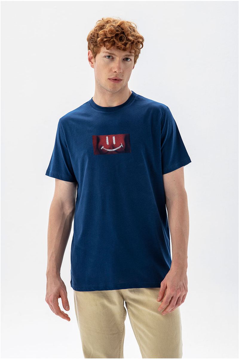 Navy Soft Fabric Happy Tits Design Short Sleeve Tee
