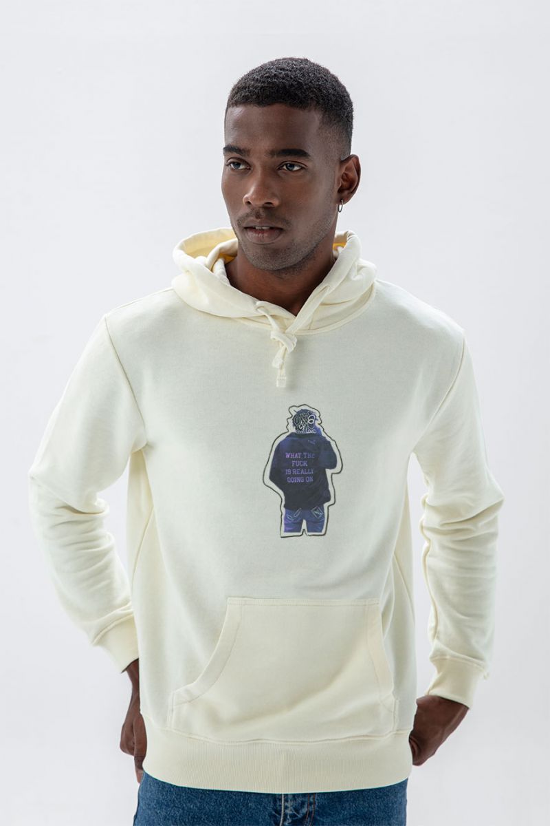 Ecru Premium Cotton Like Us Design Pullover Hoodie
