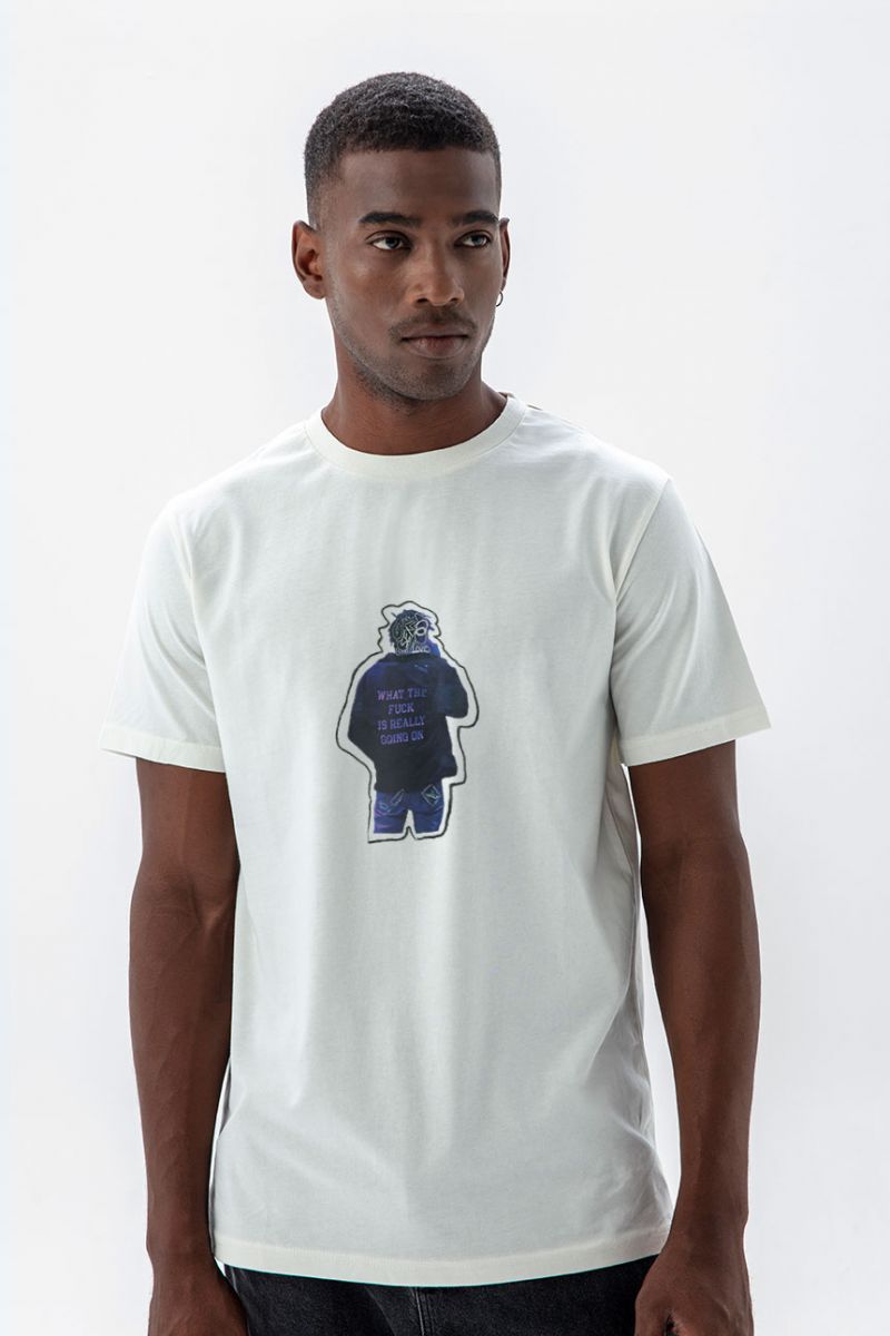 Off White Soft Fabric Like Us Design Short Sleeve Tee