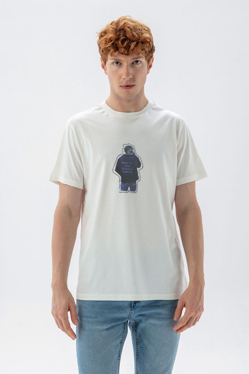 Off White Soft Fabric Like Us Design Short Sleeve Tee
